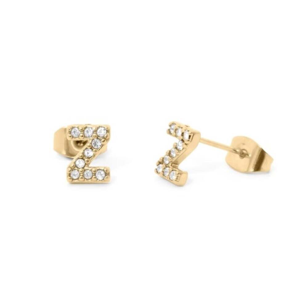 NWT 18K Gold PVD Initial Stud Z Earrings Stones Waterproof Tarnish Free Dainty